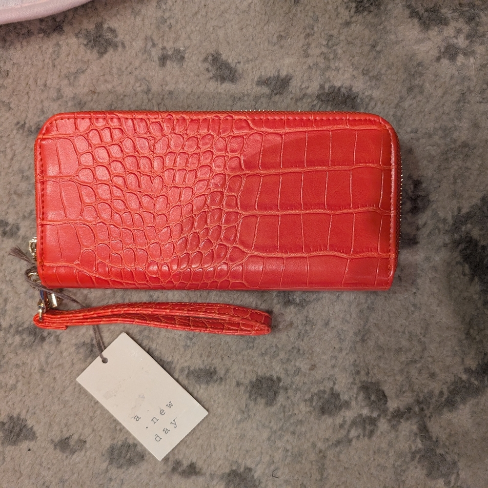 Red/orange Crocodile Leather wristlet nwt